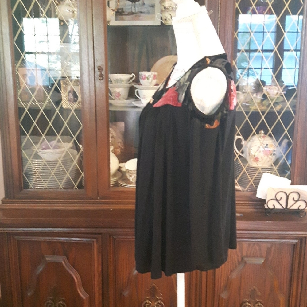 Knapp Studio Cold Shoulder Velvet & Sheer Floral Tunic Top – Size Small - Picture 4 of 14